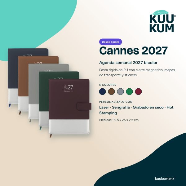 Agenda Cannes 2027 - colores y técnicas Agenda Cannes 2027: colores y técnicas de personalización