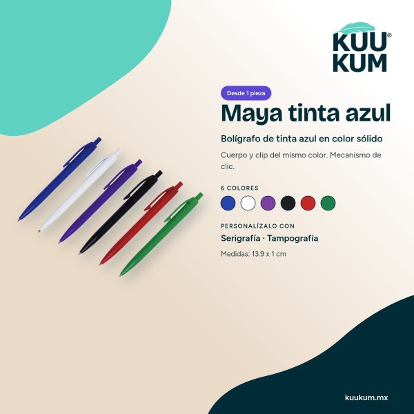 Bolígrafo Maya tinta azul - colores y técnicas Bolígrafo Maya tinta azul: colores y técnicas de personalización