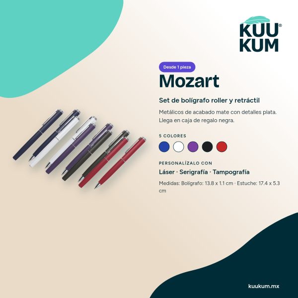 Set de bolígrafos Mozart: colores y técnicas de personalización
